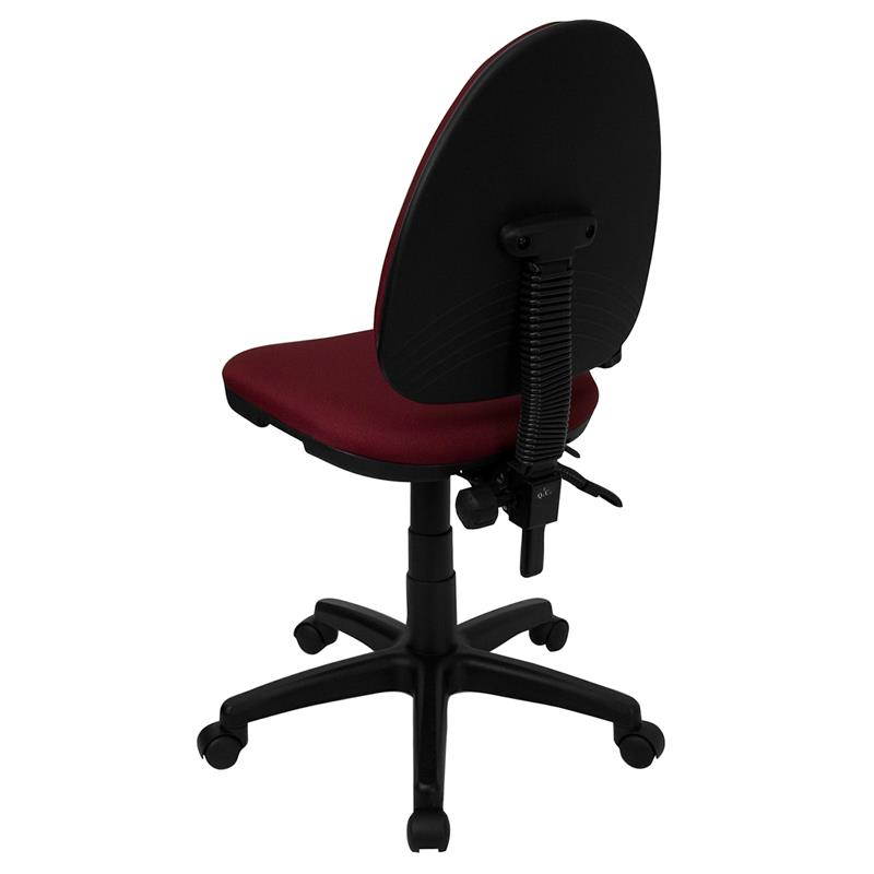 Mid-Back Burgundy Fabric Multifunction Swivel Task Chair with Adjustable Lumbar Support