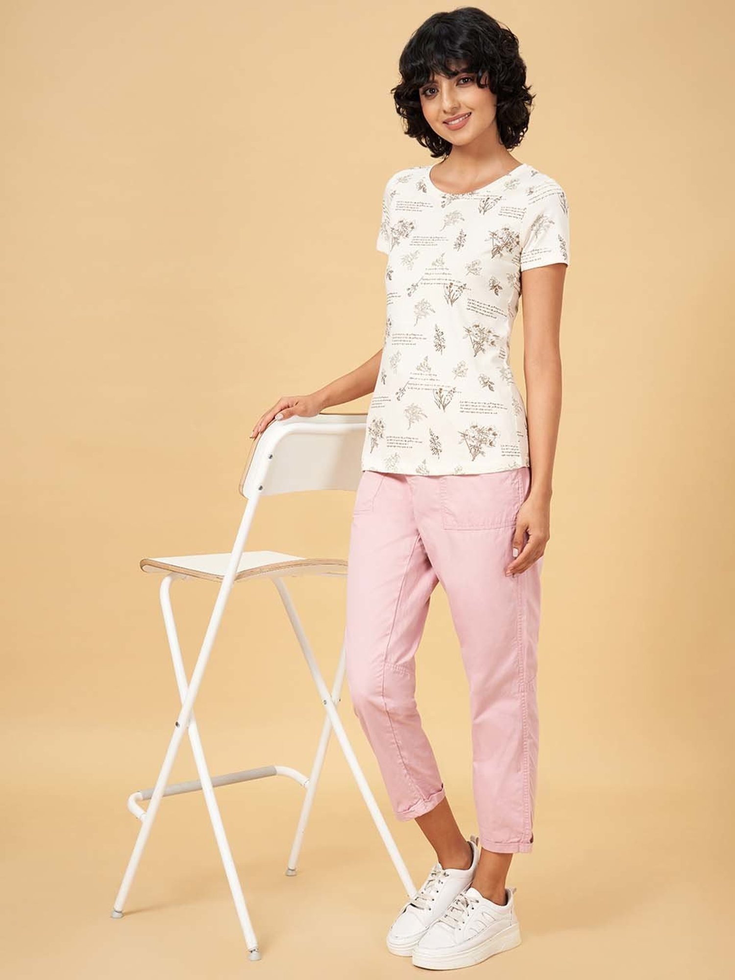 Honey by Pantaloons White Cotton Printed T-Shirt