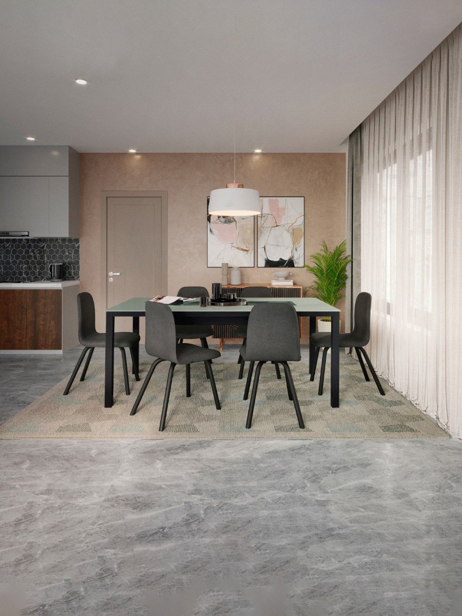 Godrej Interio Bezel Black & Green Metal 6 Seater Rectangular Dining Table