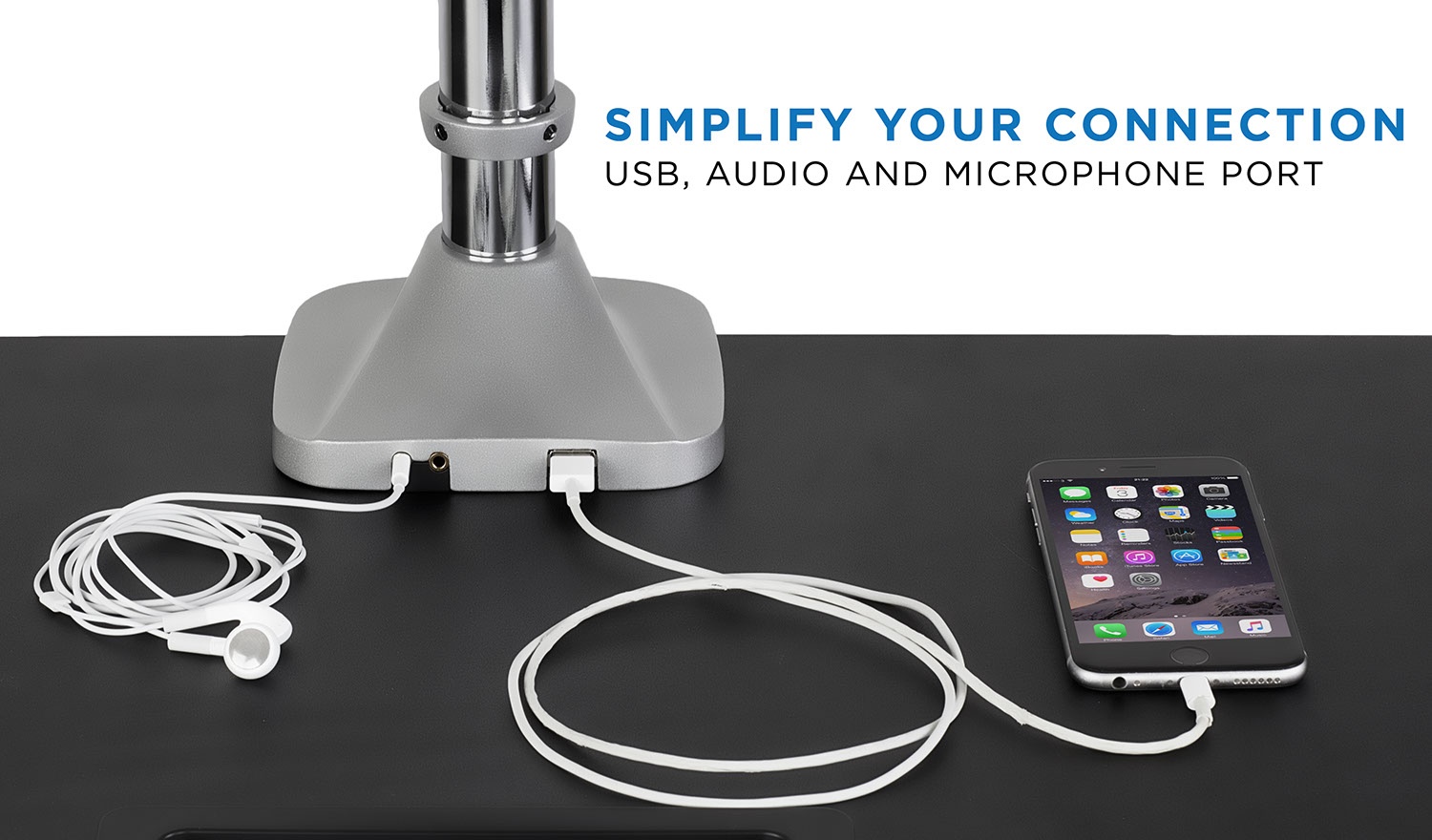 Triple Monitor Mount | Desk Stand with USB and Audio Ports | Fits 24-32 Inch Screens