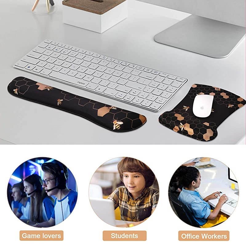 Keyboard Wrist Rest and Mouse Wrist Rest Pad Made of Memory Foam Ergonomic Support Easy Typing and Relieve Wrist Pain Perfect for Gaming Computer Office Laptop Honeycomb