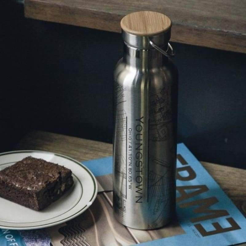 Fort Madison - Iowa Map Bottle with Bamboo Top in Matte Black