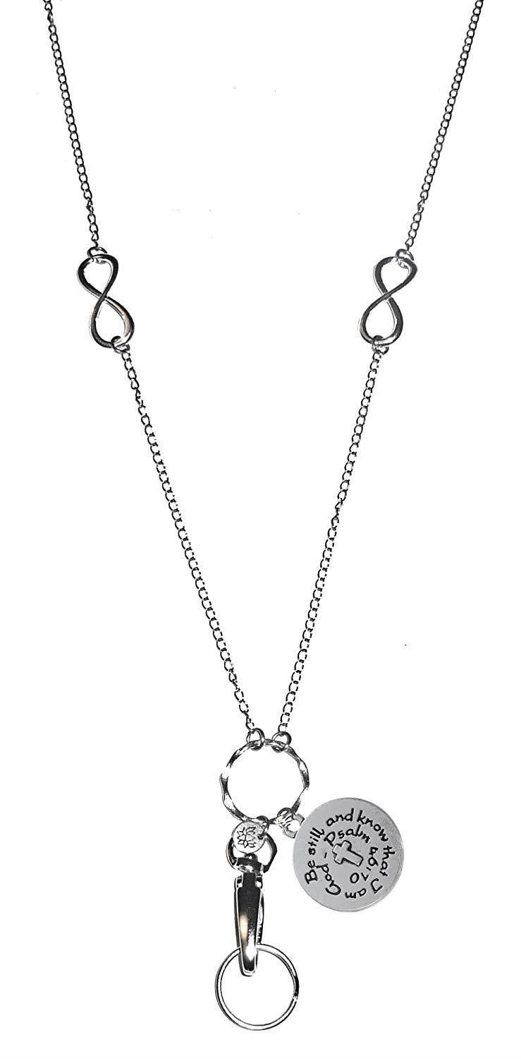 Message Inspirational Charm, Hidden Hollow Beads Fashion Lanyard Necklace, Women's super strong chain lanyard for ID badge holder and keys, 34" long (Be still and know that I am God)