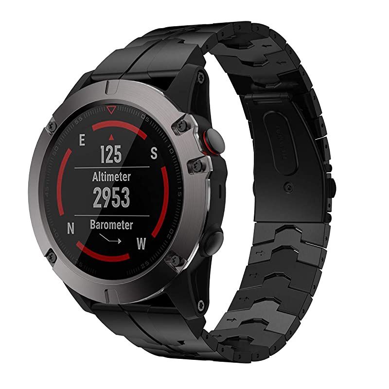 Fenix 5X6X Band 26mm Titanium Metal Quick Fit Watch Strap with Enhanced Durability Version Compatible for Garmin Fenix 5X5X Plus6X ProDescent Mk1 Smartwatch DLC Black