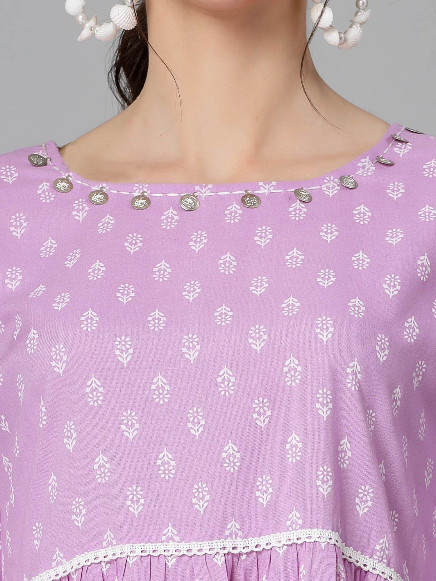 Stylum Lavender Rayon Floral Print Tiered Dress