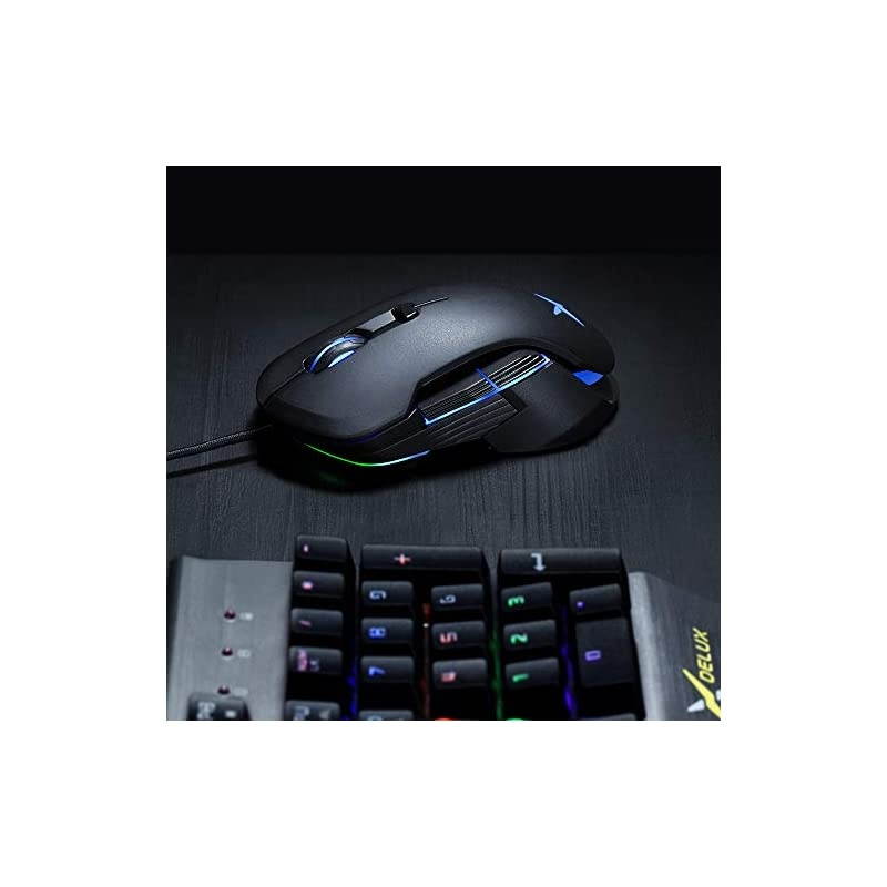 Ambidextrous Wired Gaming Mouse with 10000DPI Chroma RGB and Side Wing and Personalized Weights 6 Programmable Buttons Ergonomic Optical Computer Gaming Mouse M627S3325Black