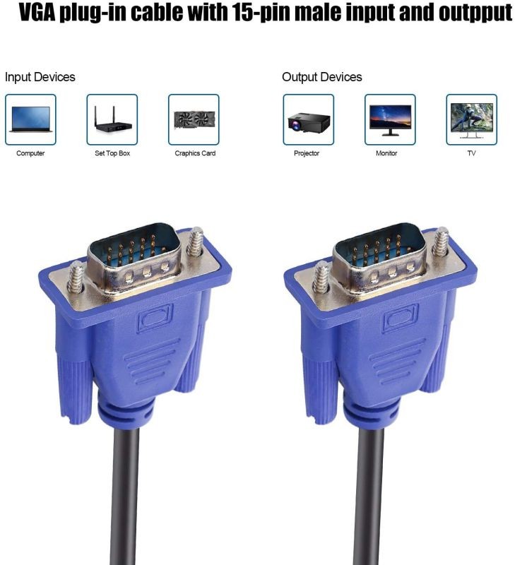 ENUODA Blue VGA 15 Pin Male to Male Plug Computer Monitor Cable Wire Cord 1.5M (4.9 Feet)