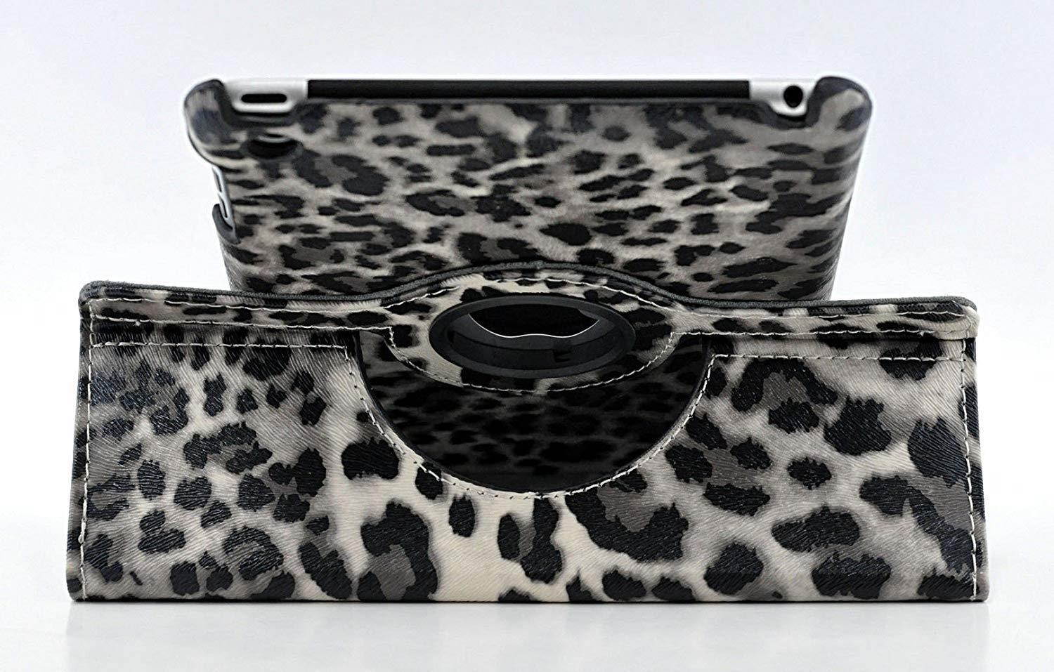 New iPad 9.7 / iPad 6 / iPad Air 2 / iPad Air Case - Leopard Print 360 Degree Rotating Smart PU Leather Cover w/Stand, Auto Wake/Sleep for Apple iPad 6th / 5th Gen, iPad Air 1/2 (Gray)