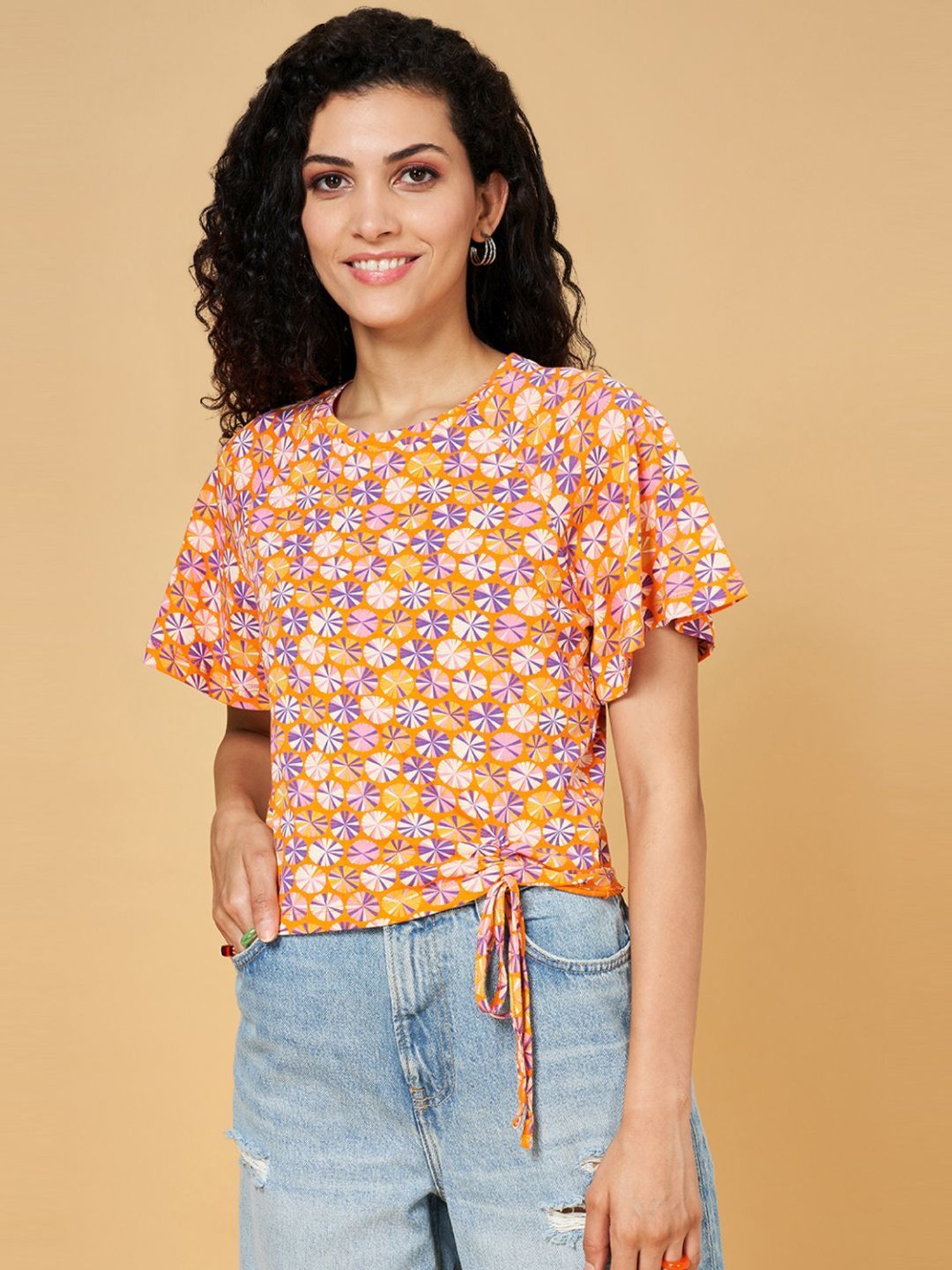 YU by Pantaloons Orange Printed Top