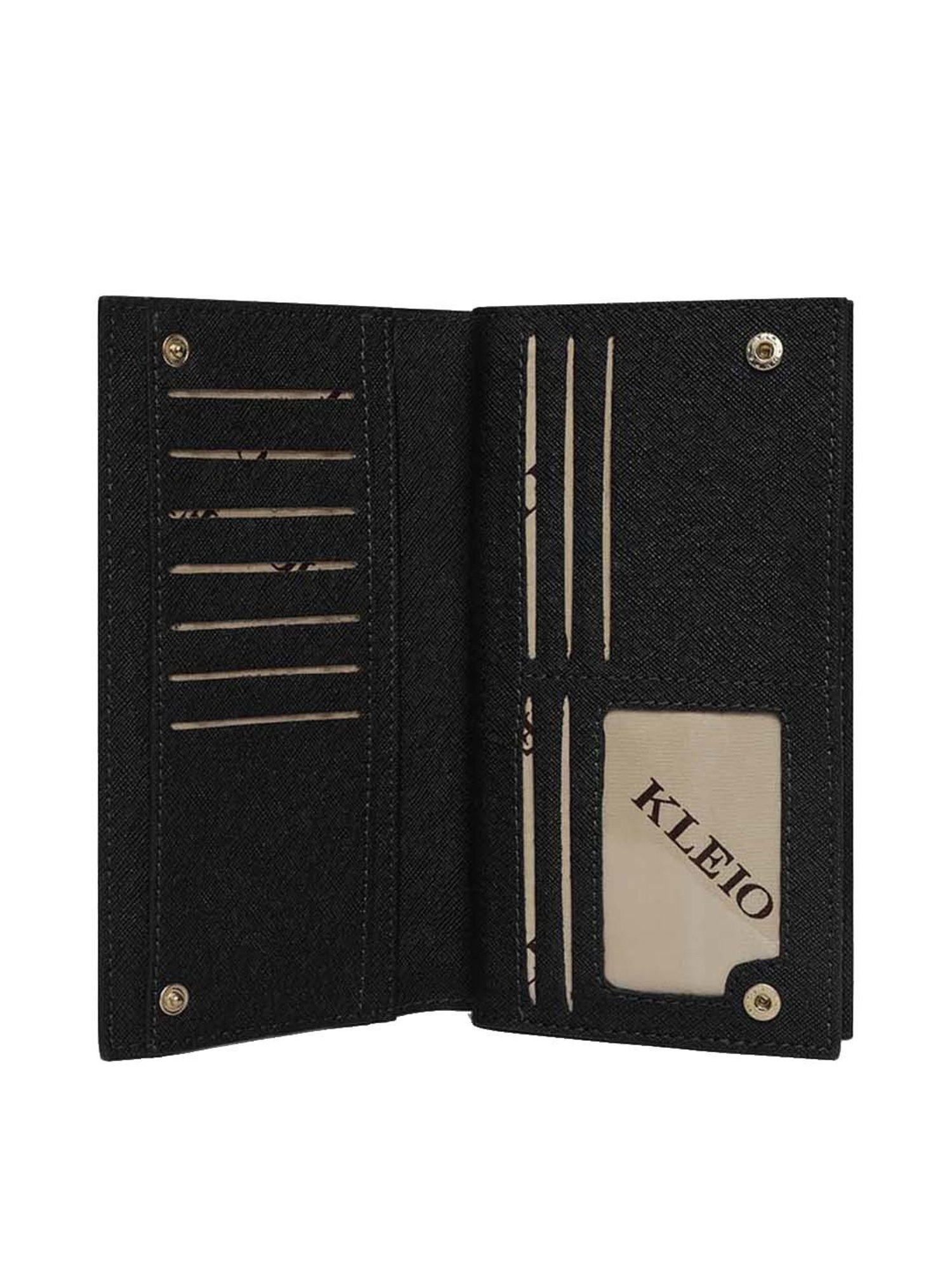 KLEIO Black Solid Zip Around Wallet for Women