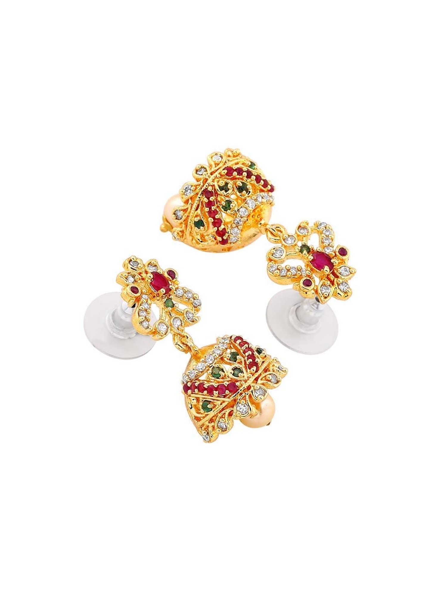 Estele Gold-Plated CZ Peacock Designer Bridal Choker Necklace Set with Pearls for Women