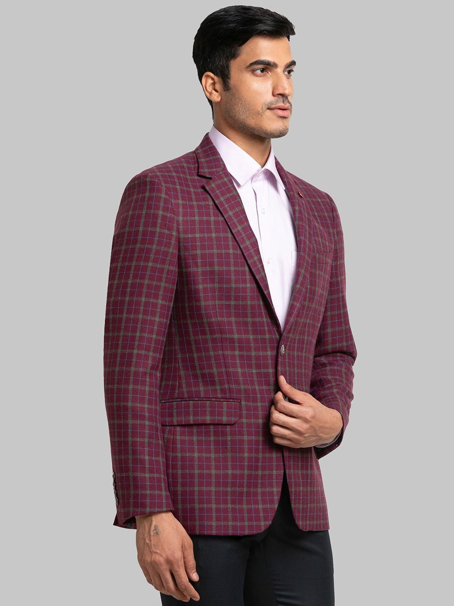 Raymond Maroon Regular Fit Checks Blazer
