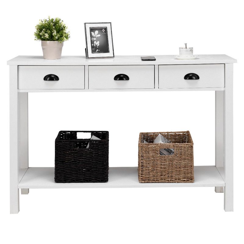 Costway 47" Console Table Hall Table Side Desk Accent Table Drawers Shelf Entryway White