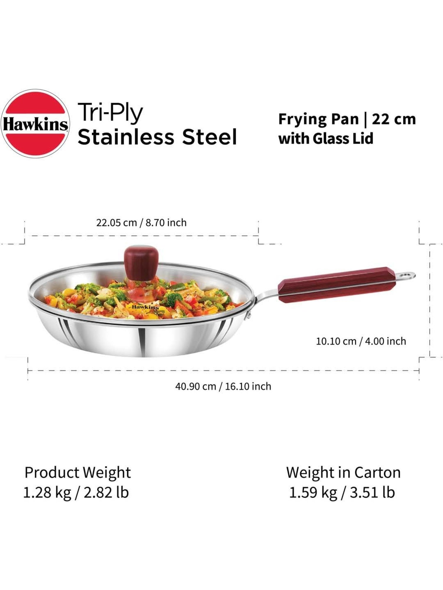 Hawkins Tri-Ply Stainless Steel Frying with Glass Lid Fry Pan 20 cm diameter with Lid 1.4 L