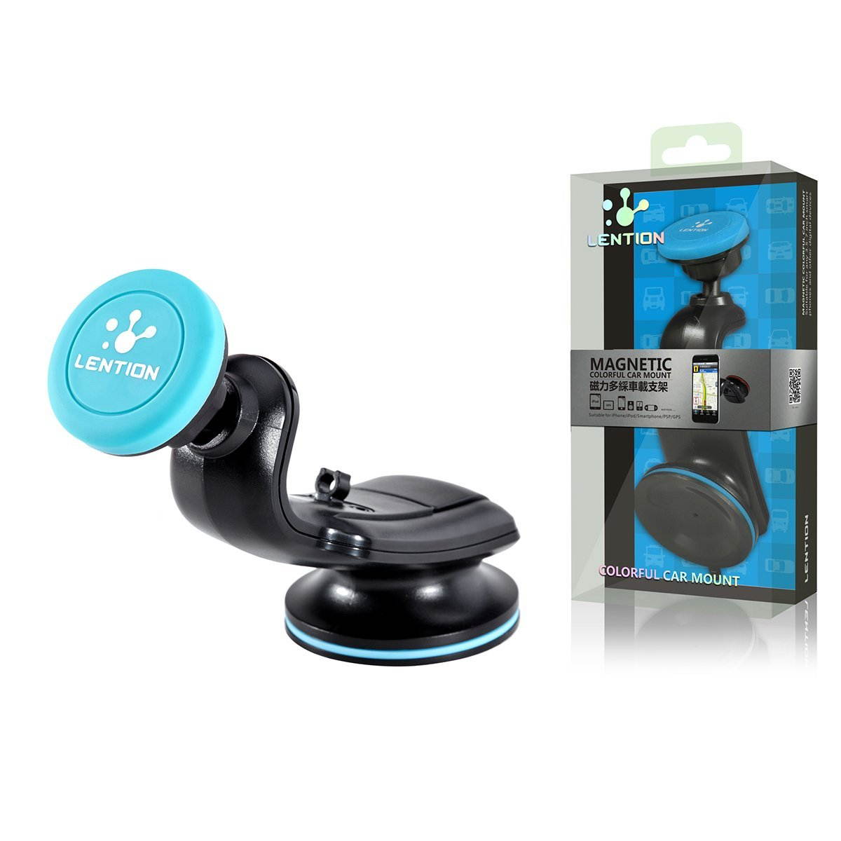 LENTION Magnetic Phone Holder,360&deg; Rotation Adsorption Car Mounts Holders for iPhone, iPod, Smart Phone, PSP, GPS - Black