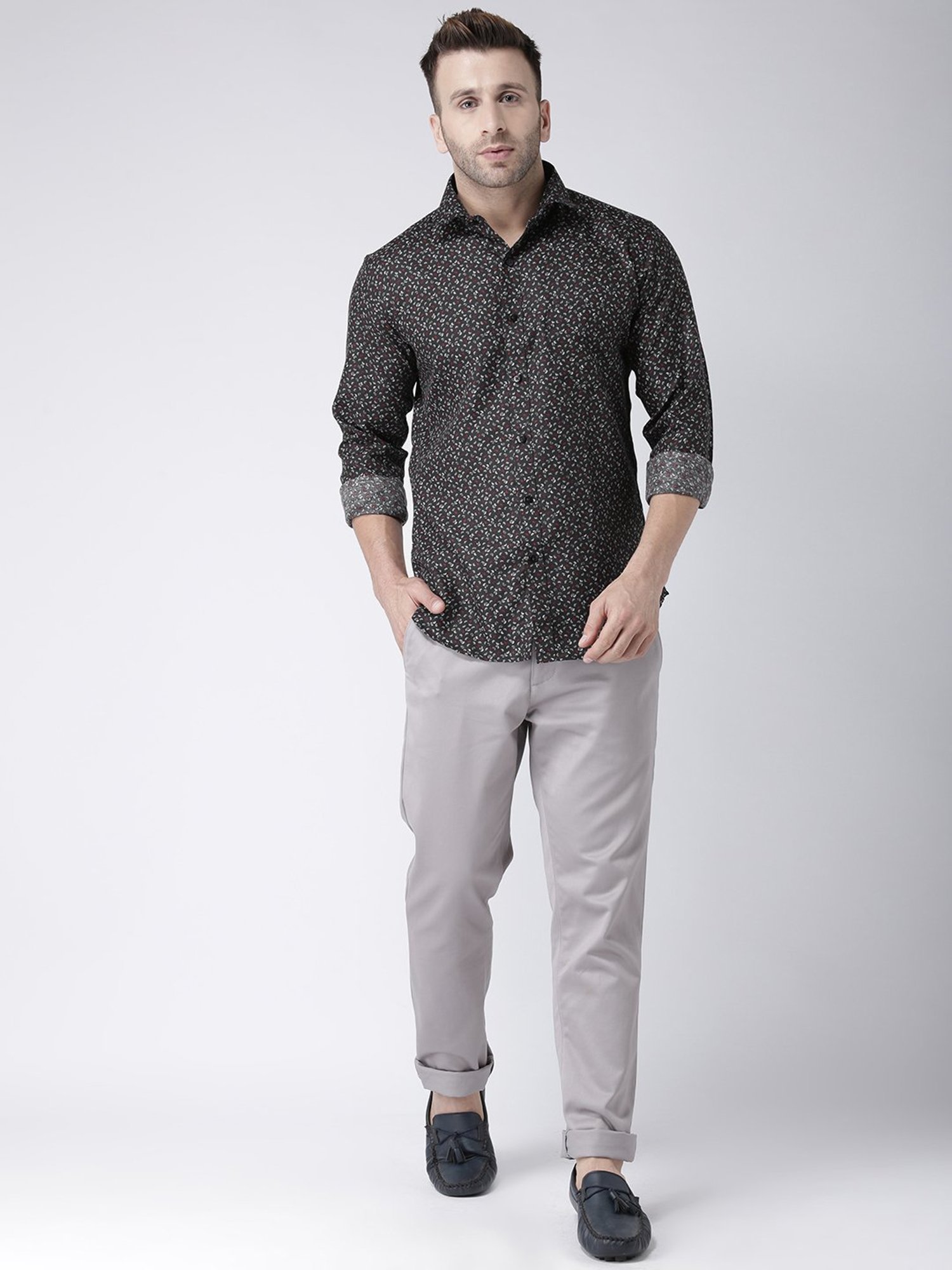 Hangup Plus Black Slim Fit Printed Shirt