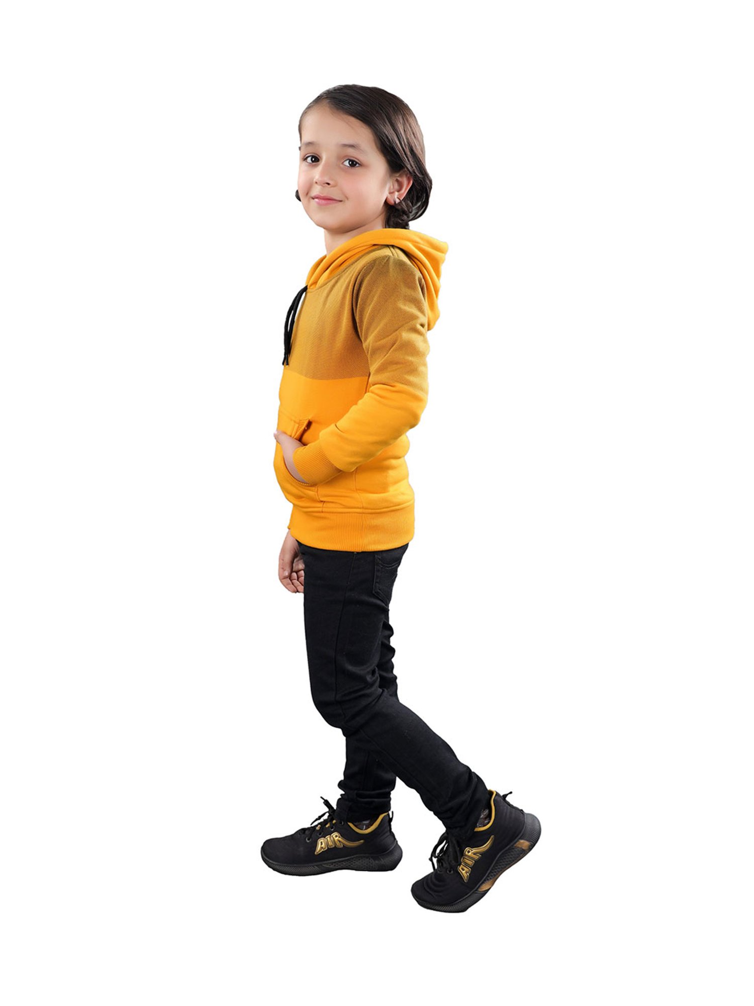 Ahhaaaa Kids Yellow Solid Hoodie
