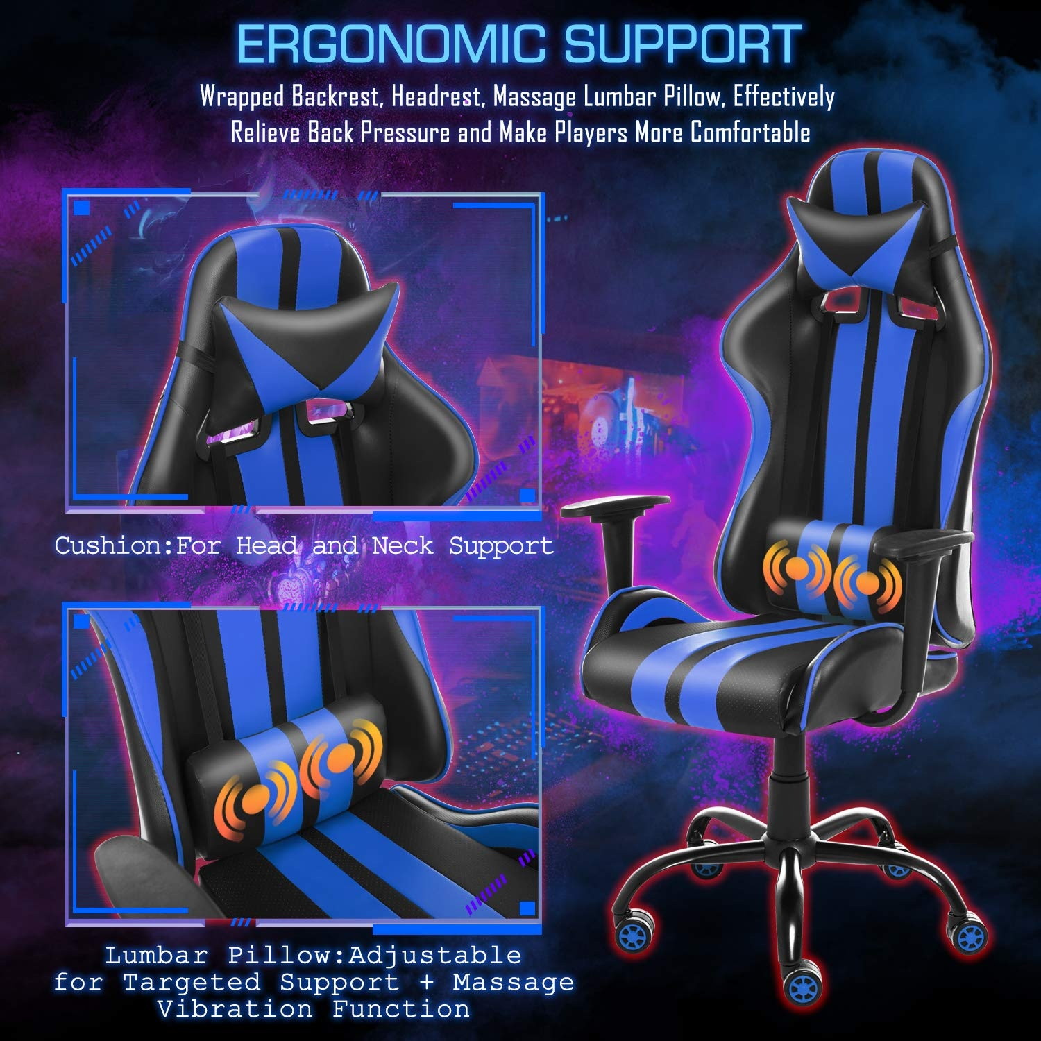 Racing Style PC Computer Chair,Video Gaming Chair,Ergonomic Office Chair for Christmas Birthday Gifts for Adults Teens(Caribic Blue)