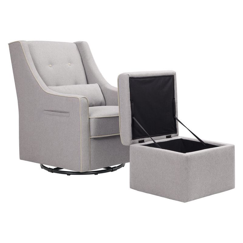 DaVinci Owen Glider and Storage Ottoman - Gray with Cream Piping
