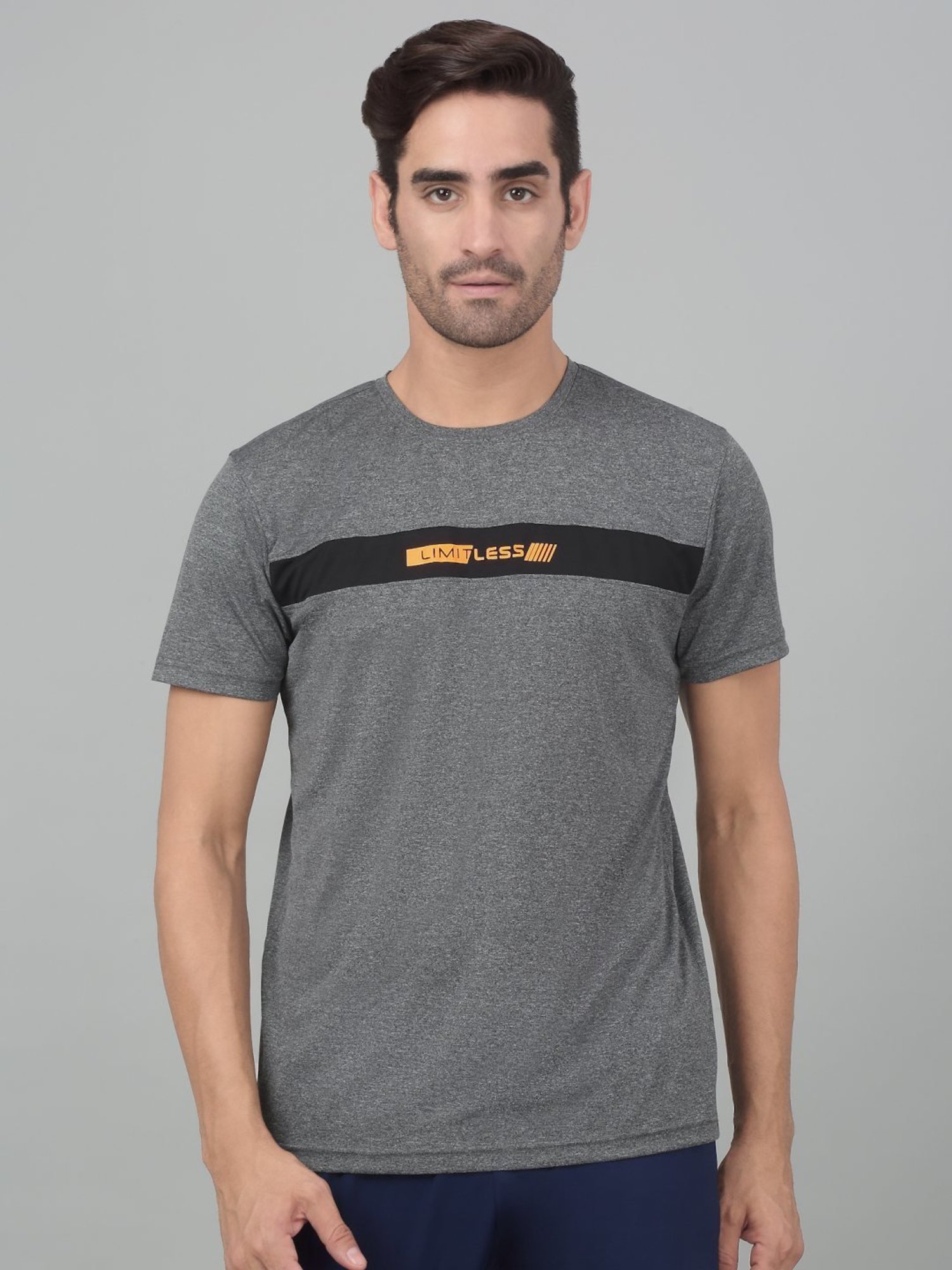 Cantabil Grey Regular Fit Colour Block Sports T-Shirt