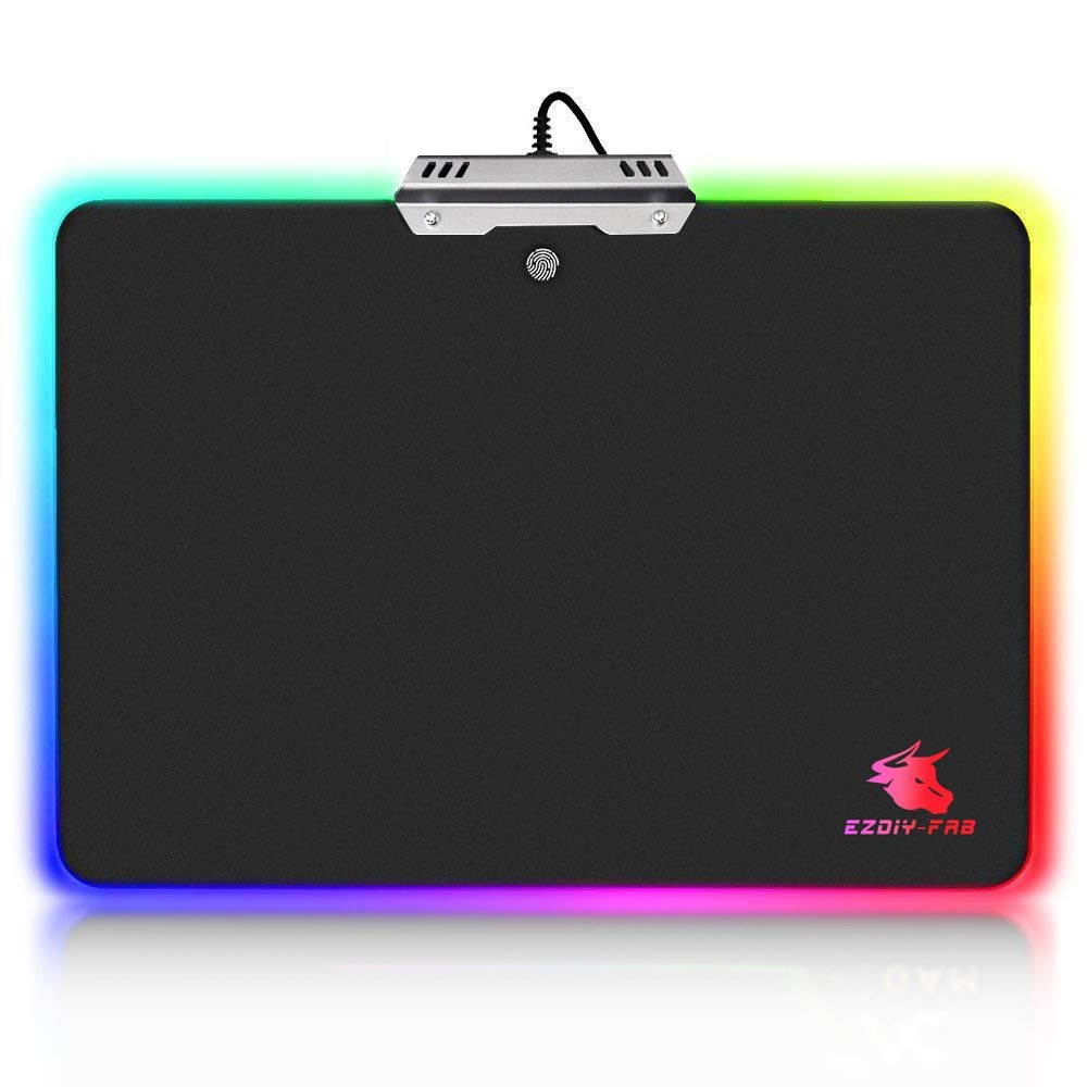 RGB LED Mouse Pad mat, Led Gaming RGB Mouse Pad-Comfortable RGB Lighting Big Hard Computer Mice Mat for Gamer, Waterproof,14.8x11.9 Inches Black