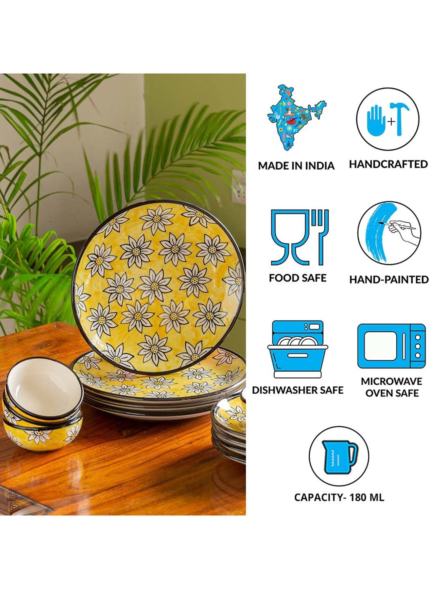 ExclusiveLane 'Californian Sunflowers' Yellow & White Ceramic Dinner Set