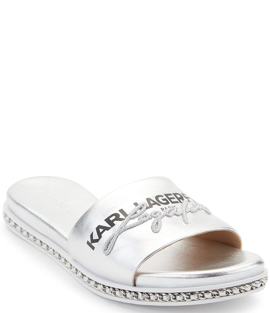KARL LAGERFELD PARIS Beda Leather Signature Logo Slides