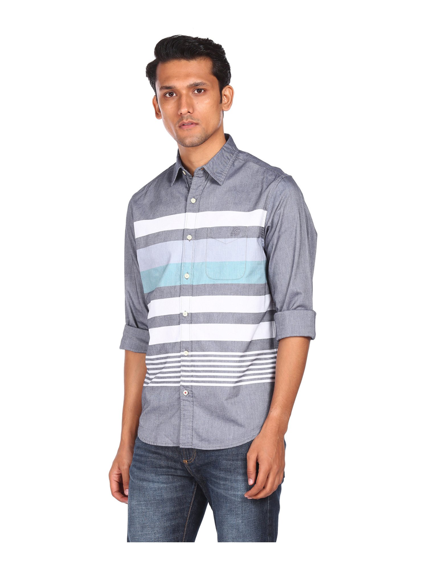 Aeropostale Blue Cotton Regular Fit Striped Shirt