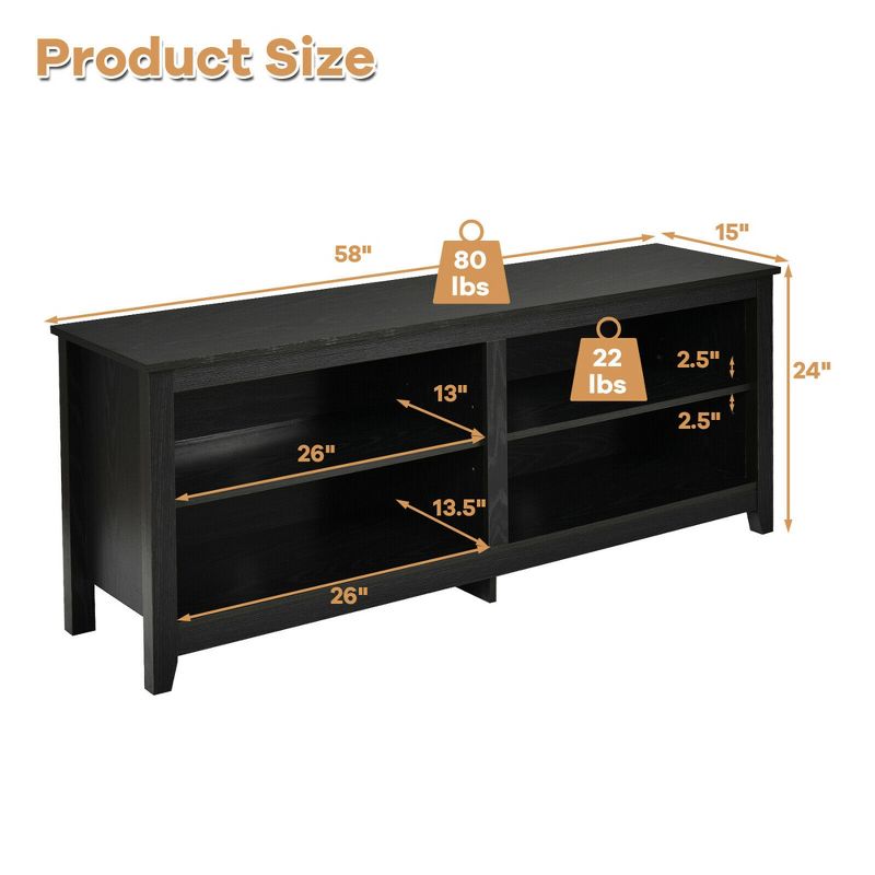 Costway 4-Cubby TV Stand Media Console for TV's up to 65'' w/ Adjustable Shelf