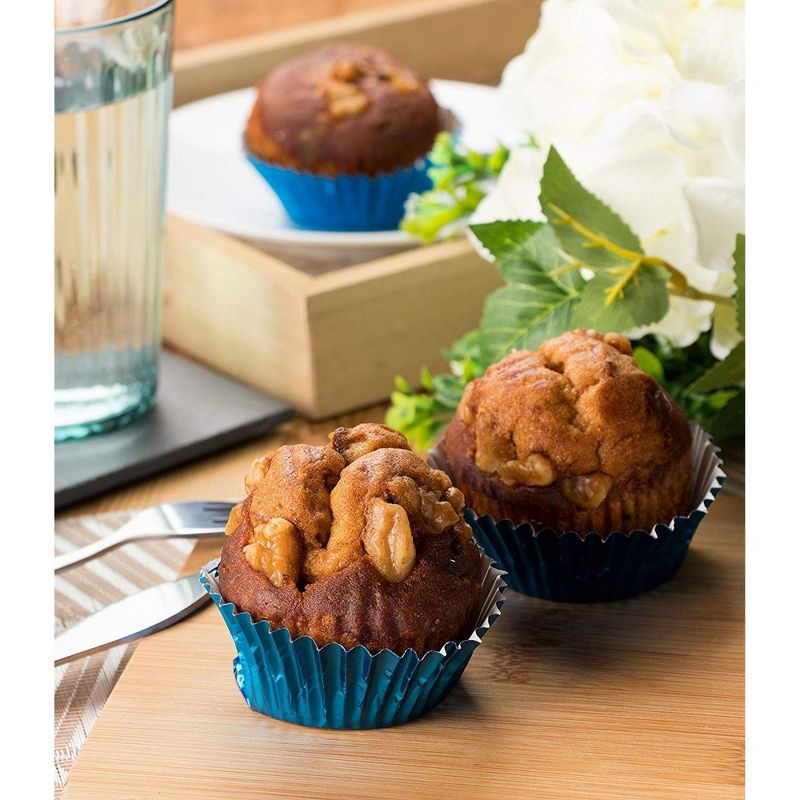 Juvale 400 Pack Blue Cupcake Liners, Muffin Wrappers Foil Baking Cups (2 x 1 In)