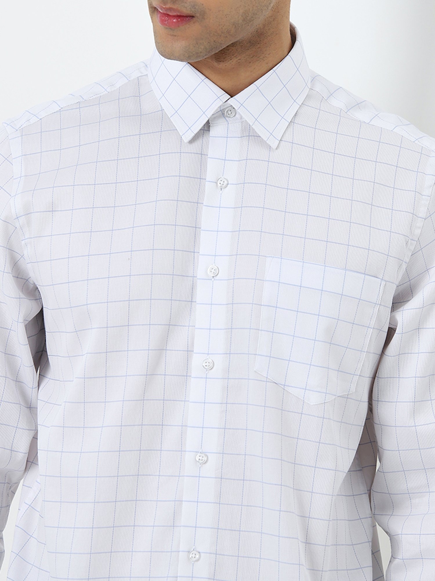 WES Formals by Westside Light Blue Checkered Slim-Fit Cotton Shirt