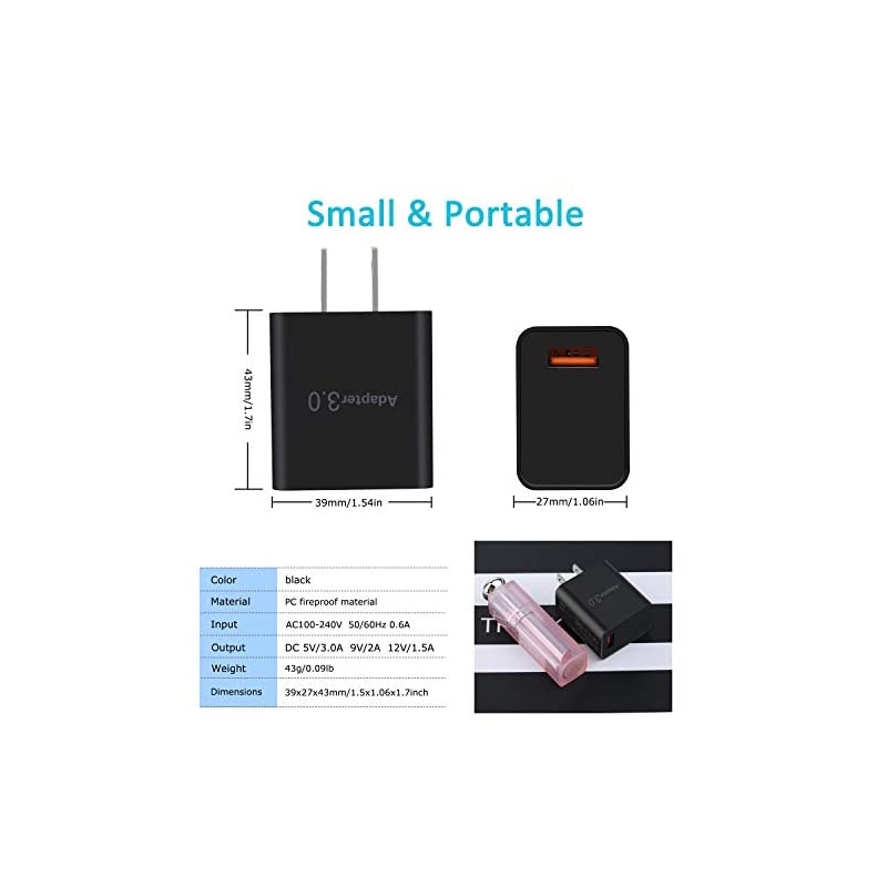 USB Wall Charger,  2-Pack 18W QC Charger 3.0 Adapter Phone Charger Block Fast Charging Compatible with Wireless Charger, Samsung Galaxy S9 S8 Note 8 9, iPhone, HTC and More