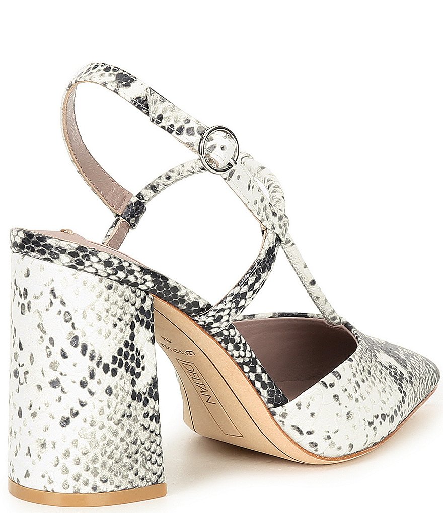 Deltan Tessa Snake Print T-Strap Block Heel Pumps