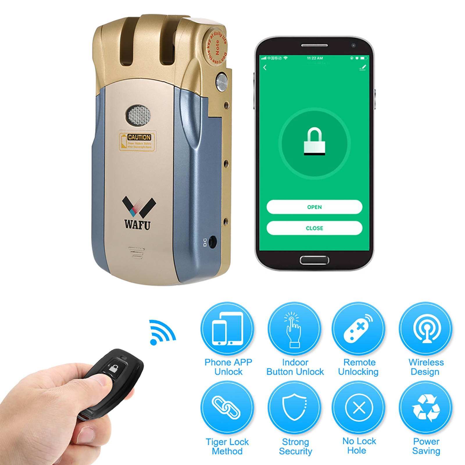 WAFU HF-018W WiFi Smart Electronic Lock Tuya / SmartLife Lock Remote Control Invisible Keyless Entry Door Lock Zinc Alloy Metal Smart Door Lock  iOS Android APP Unlocking with 2 Remote Controllers