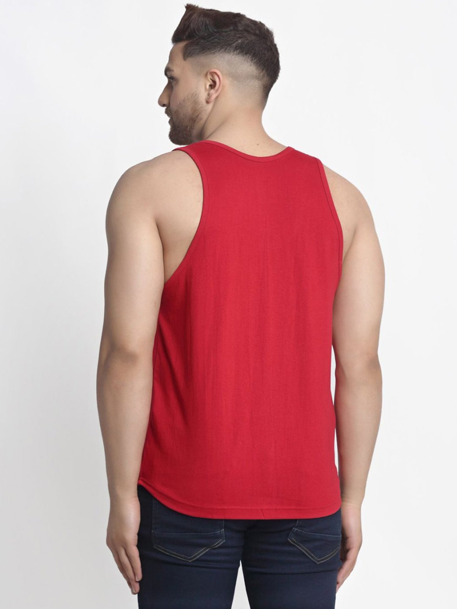 Friskers Multi Cotton Slim Fit Printed Gym Vest - Pack of 2