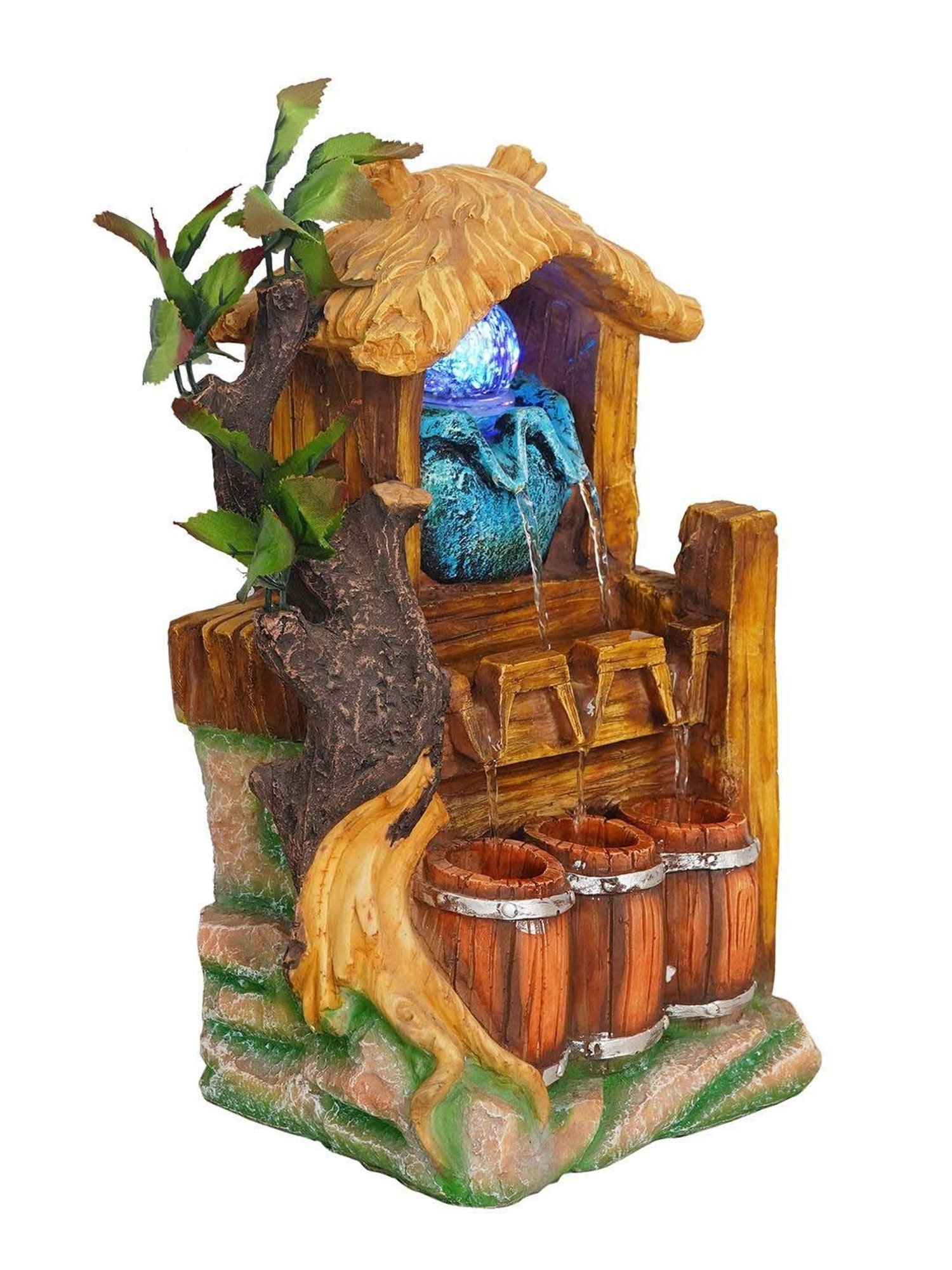 CHRONIKLE Brown & Blue Polyresin Hut Style 2 Steps Waterfall Fountain