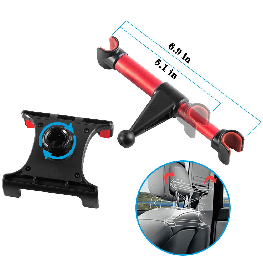 Multifunctional car bracket, car seat headrest mounting bracket can rotate 360 degrees, suitable for Nintendo Switch, iPad, Samsung Galaxy and other smart phones and host tablets