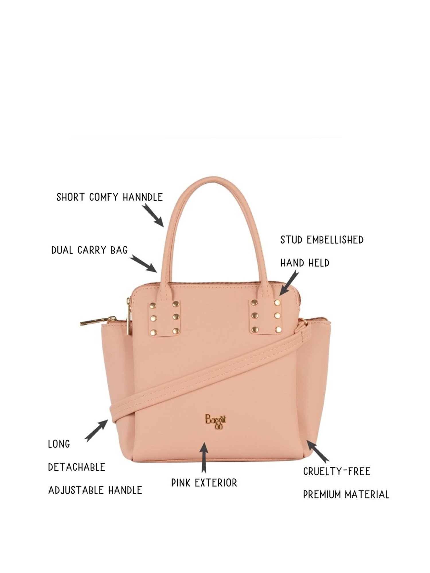 Baggit Pink Solid Medium Handbag