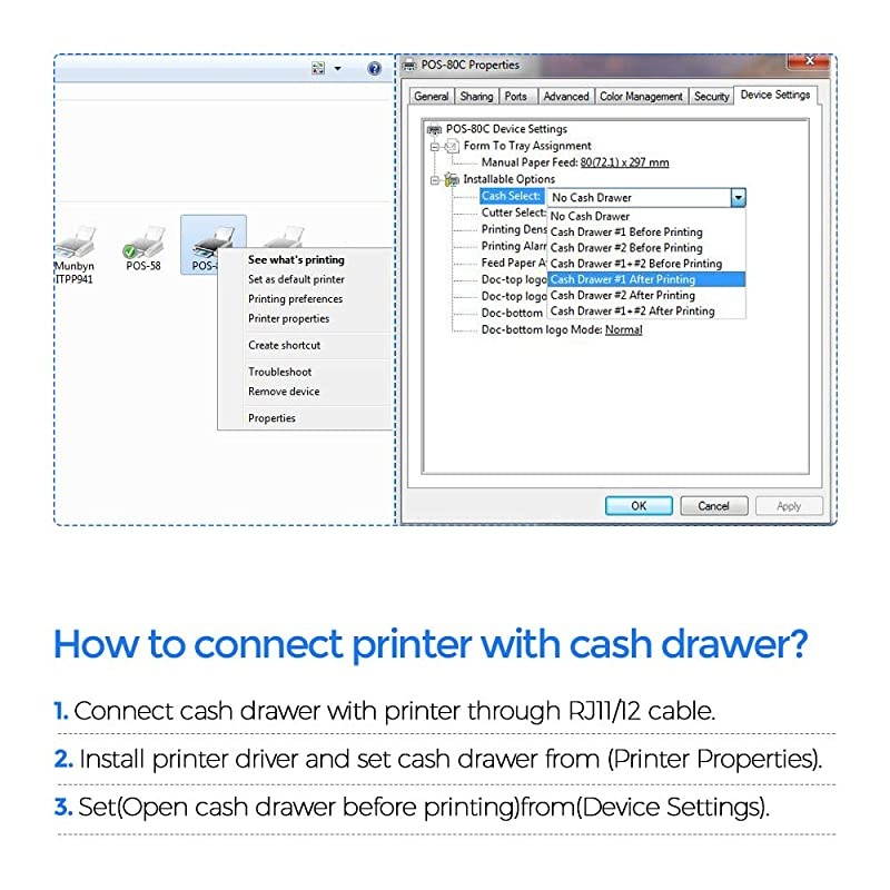 Receipt Printer P068, 3'1/8 80mm Direct Thermal Printer, POS Printer with Auto Cutter - Receipt Printer with USB Serial Ethernet Windows Driver ESC/POS Support Cash Drawer