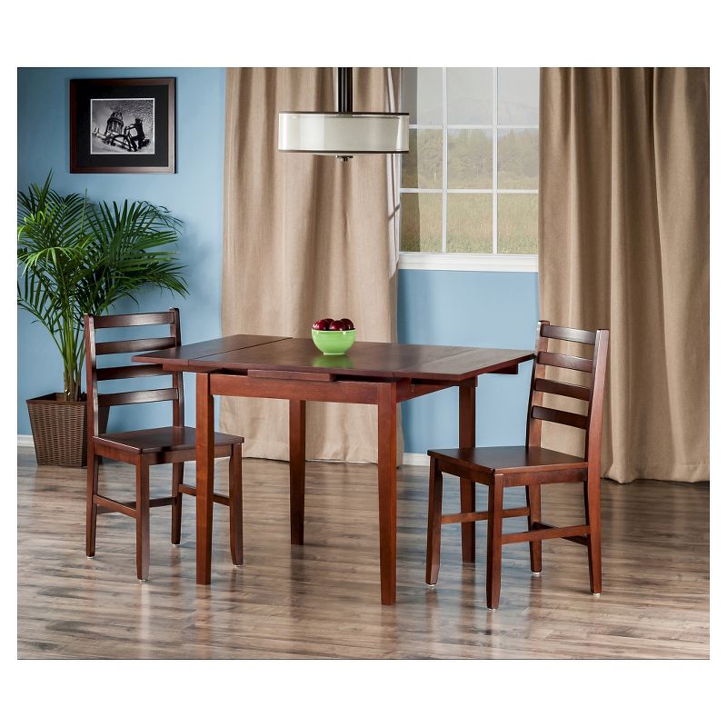 3pc Pulman Extendable Dining Table Sets with Ladder Back Chairs Wood/Walnut - Winsome