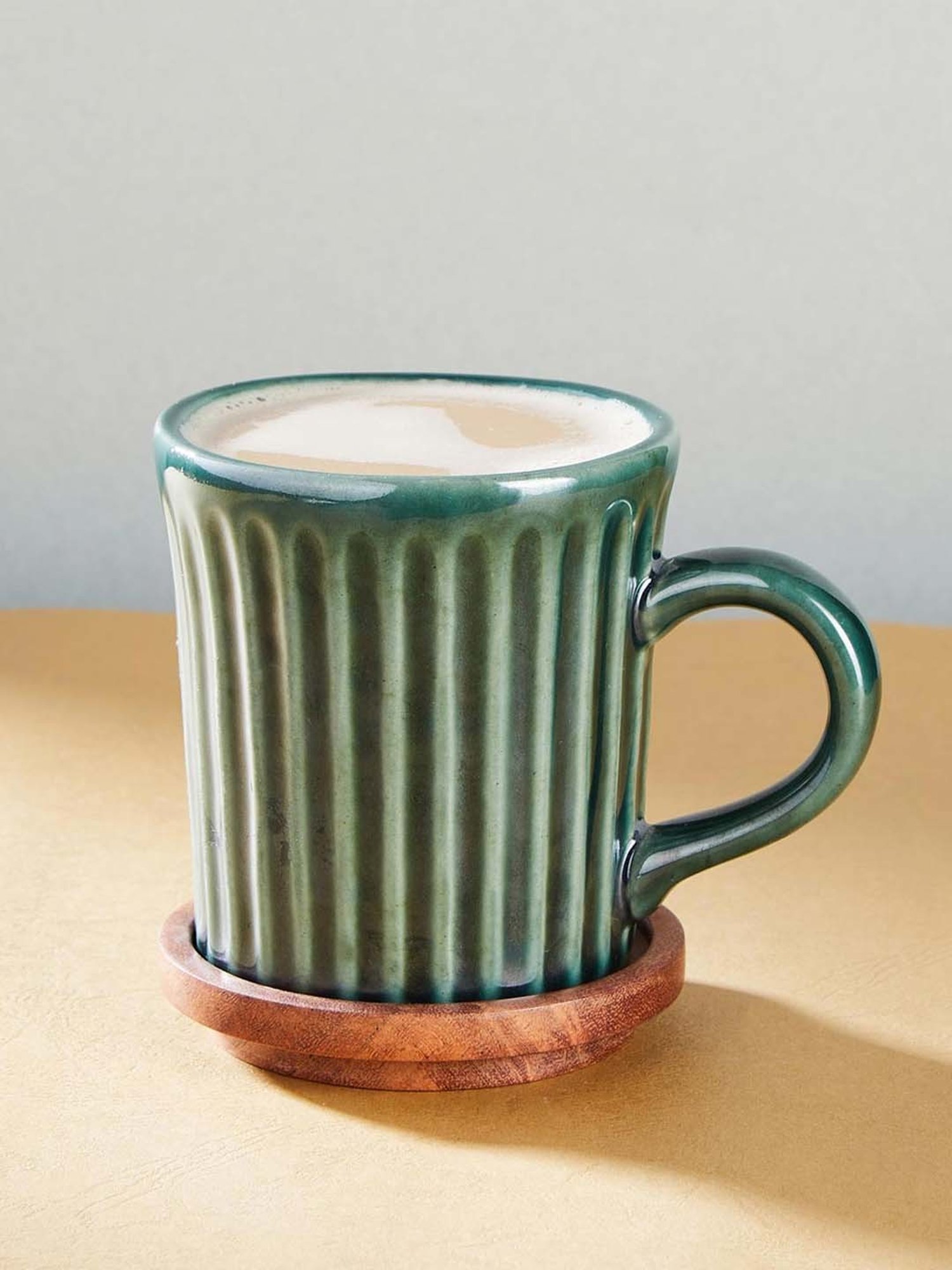 Fabindia Ashvath Green Ceramic Mug With Lid (200 ML)