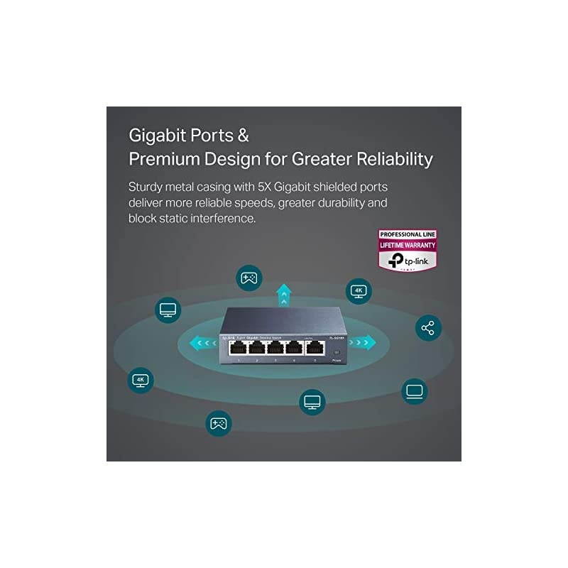 TL-SG105 | 5 Port Gigabit Unmanaged Ethernet Network Switch, Ethernet Splitter | Plug & Play | Fanless Metal Design | Shielded Ports | Traffic Optimization | Limited Lifetime Protection
