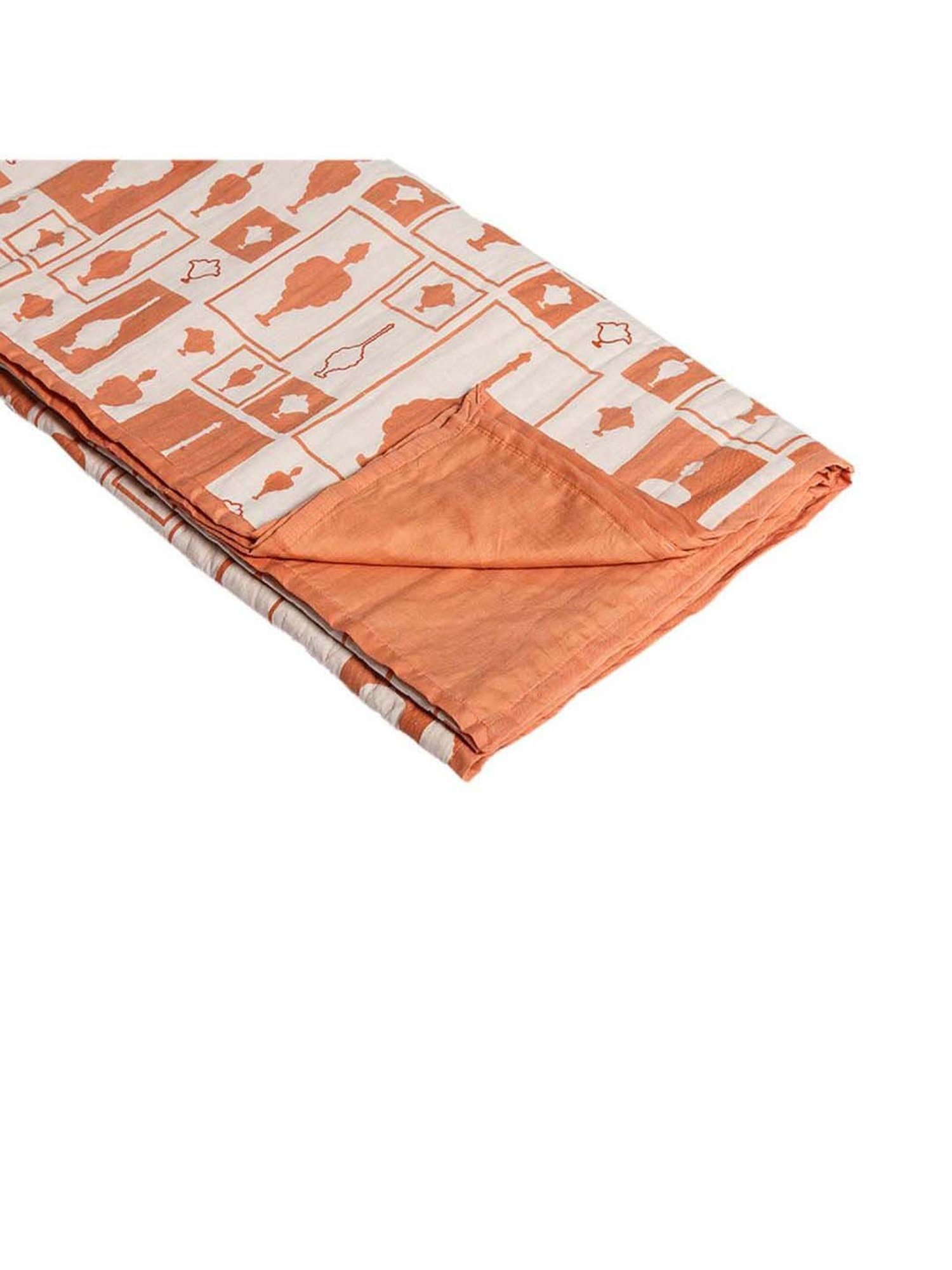 Fanusta Manzhar Orange & White 200 TC Double Dohar - Set of 1