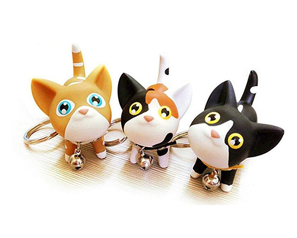 Cat Keychain, Cute Kitty Collar Bell Keyring For Handbag Child Lover Gift