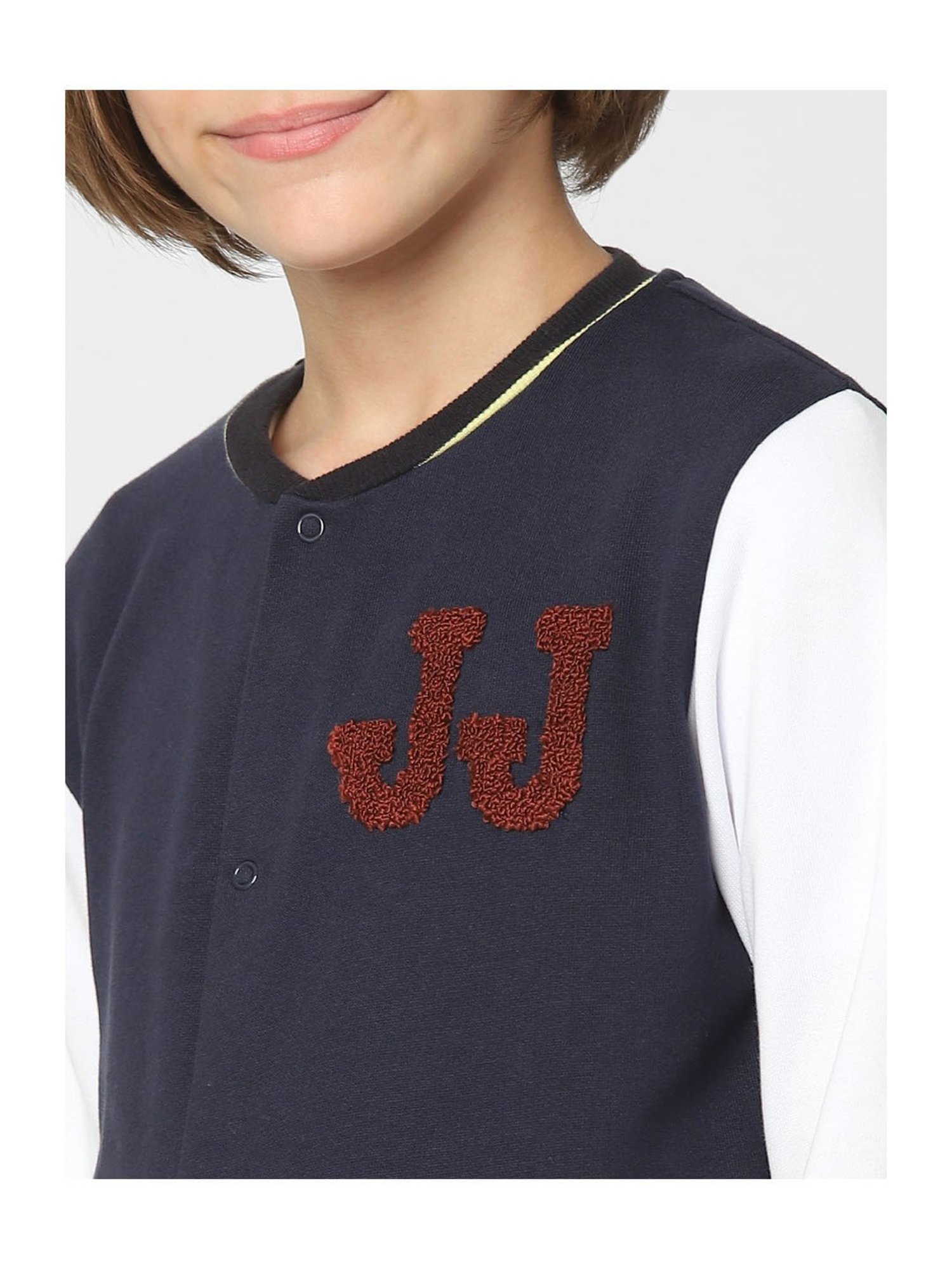 Jack & Jones Junior Navy & White Printed Full Sleeves Jacket