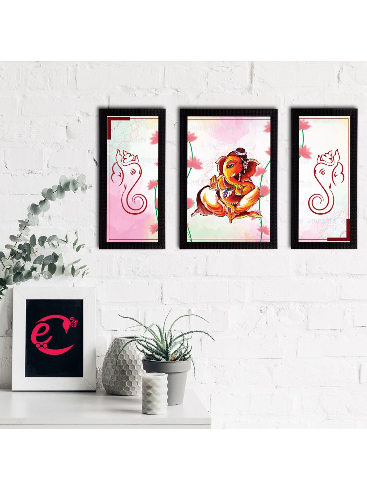 eCraftIndia Set of 3 Lord Ganesha Satin Matt Texture UV Art Painting