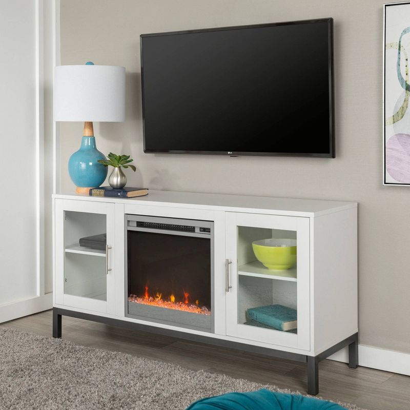 Wood Fireplace TV Console with Metal Legs for TVs up to 58" White - Saracina Home