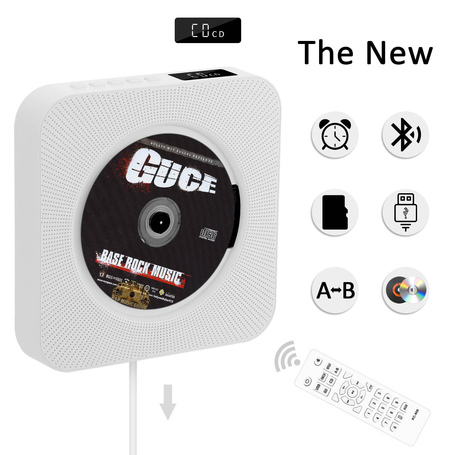Portable CD Player with Bluetooth, Wall Mountable CD Music Player Home Audio Boombox with Remote Control FM Radio Built-in HiFi Speakers, MP3 Headphone Jack AUX Input Output