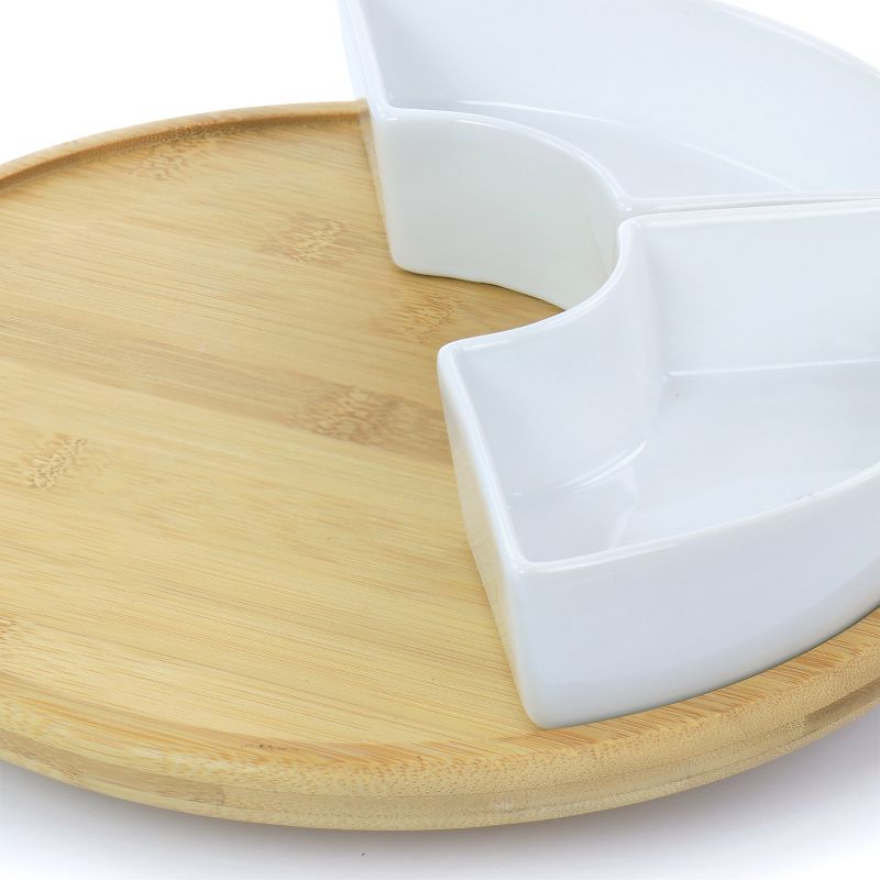 Gibson Elite 2 Piece Gracious Dining Ceramic Bowl Set With Acacia Wood Tray