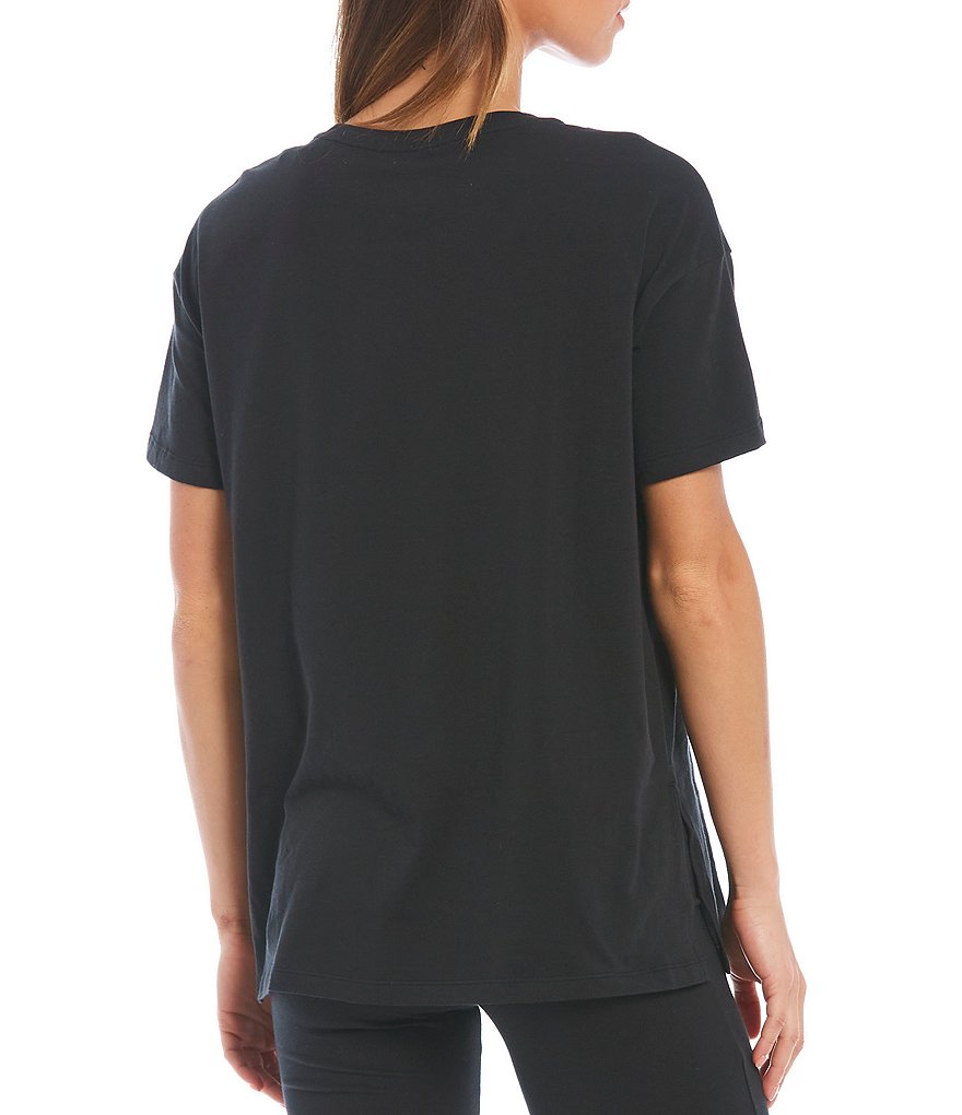 Jasmine & Ginger Embroidered Palm Tree Pocket Jewel Neck Short Sleeve Knit Sleep Tee